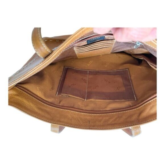 Camel Brown Genuine Leather Shoulder Style Satchel Bag VTG - Picture 8 of 14